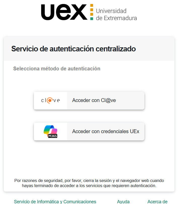 Servicio de autenticación centralizado: acceso con Cl@ve o con credenciales UEx
