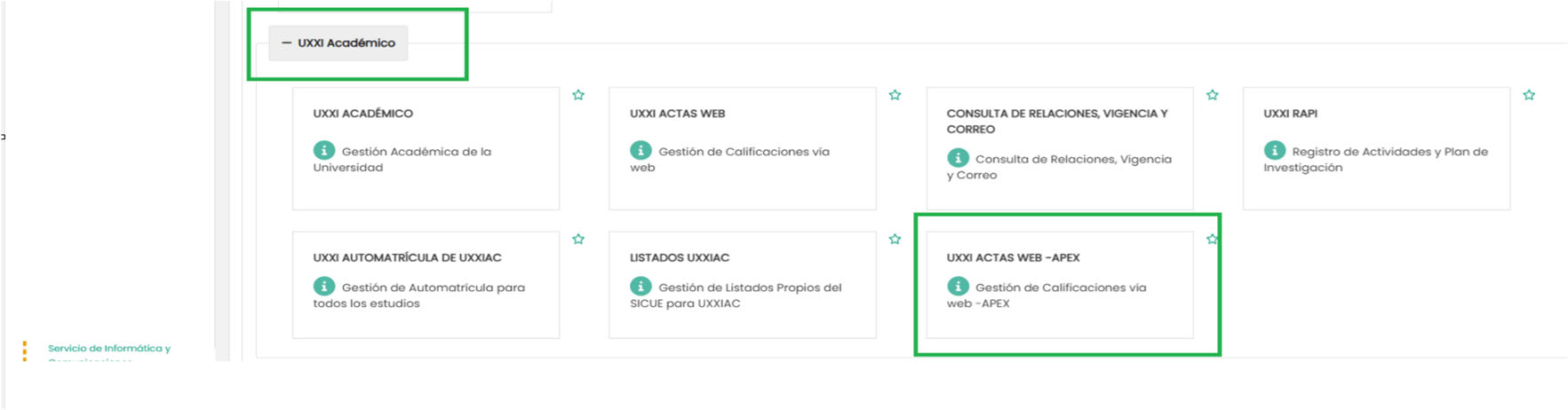 Apartado UXXI Académico con la aplicación UXXI ACTAS WEB – APEX