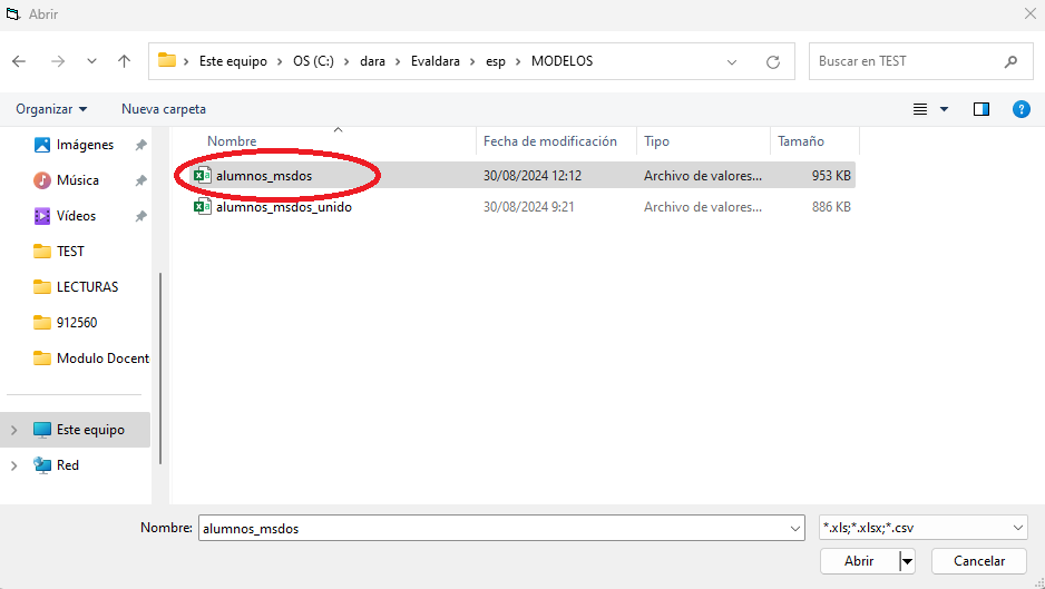 Ventana para abrir el fichero de datos personales