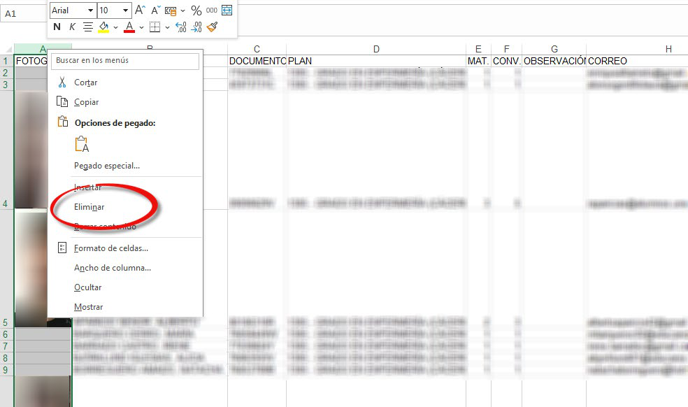 Eliminar una columna completa en Excel