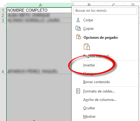 Insertar una nueva columna al principio