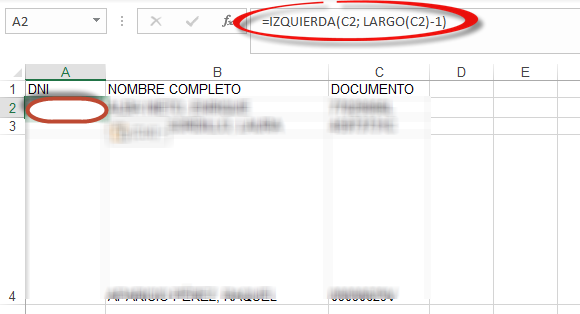 Fórmula para obtener el DNI sin letra