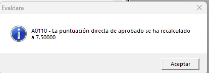 Aviso de recálculo de la puntuación directa de aprobado