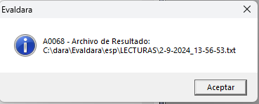 Aviso con la ruta del archivo de resultado