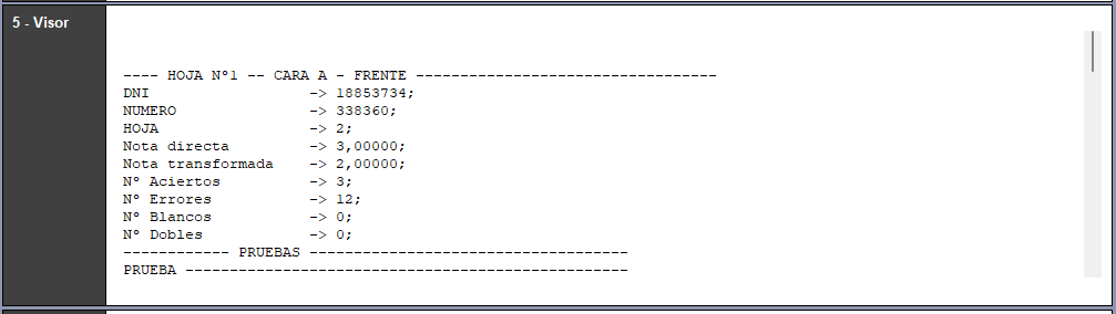 Visor con los resultados de las lecturas