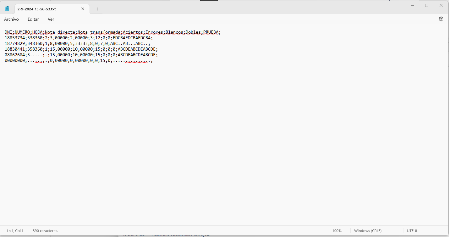Datos en bruto del fichero .txt