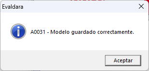 Aviso de que el modelo se ha guardado correctamente