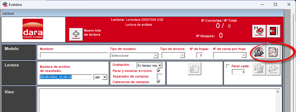 Botón para cargar el modelo de datos