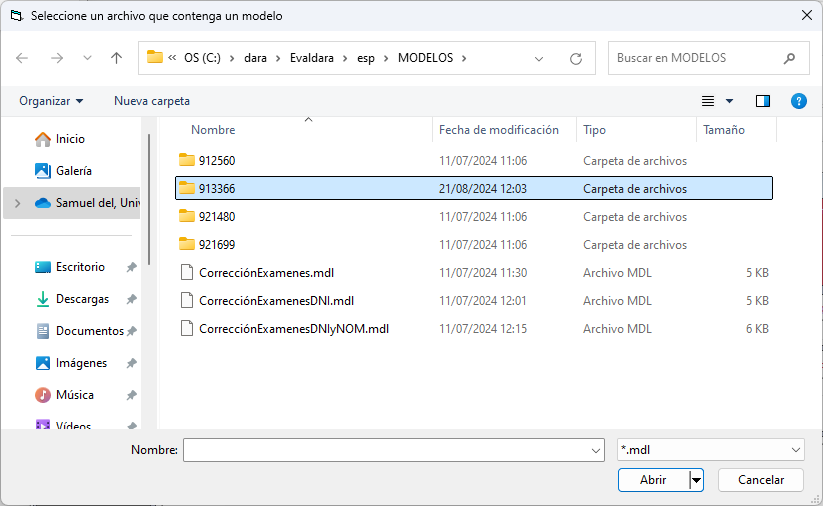 Selección de la carpeta del modelo de datos