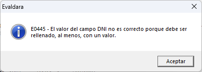 Aviso de DNI incorrecto