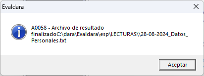 Aviso con la ruta del archivo de resultado de los datos personales