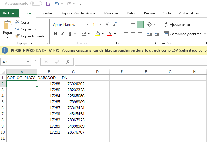 Datos personales abiertos en Excel