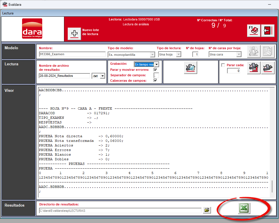 Botón para abrir las respuestas en Excel