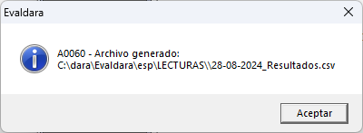 Aviso de que el fichero .csv se ha generado