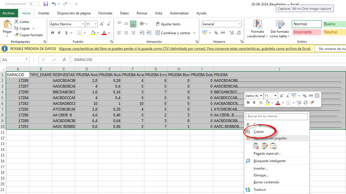 Copia de los datos de las respuestas