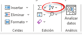 Icono Ordenar y filtrar comprimido