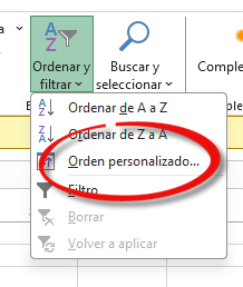 Menú con la opción Orden personalizado