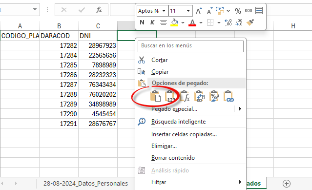 Comprobación de que los DARACOD coinciden