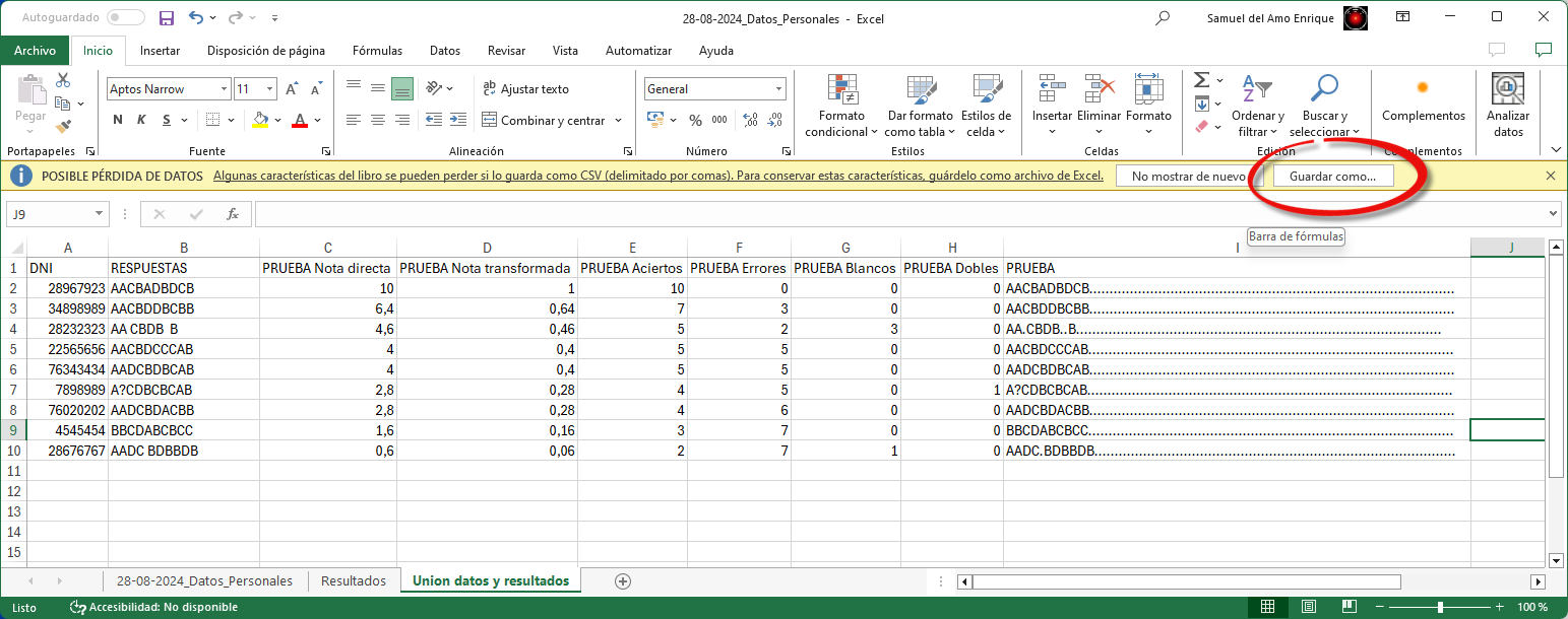 Opción Guardar como en Excel
